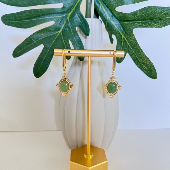 Elegant Stone Pendant Hoops - Dainty Boho Earrings - Flirty Coquette Earrings - Picture 14 of 15